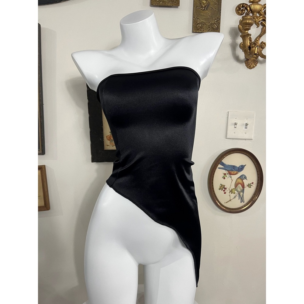 Vintage Cheryl Creations Black Asymmetrical Hem Strapless Tube Top Small